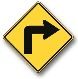 Warning right turn sign