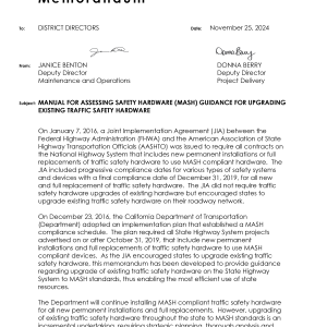 CA MASH TL-3 APPROVED POST. Letter from CA